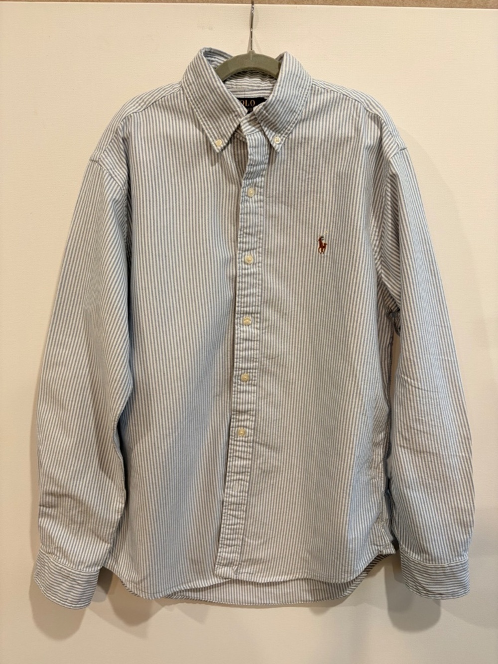 Polo Ralph Lauren Classic Fit Blue White Stripe Button Down Oxford Shirt Men's M